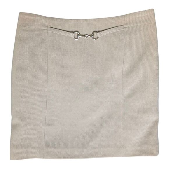 Y2K H&M Horsebit Mini Skirt Khaki Tan 25W Size 2 Office Siren 90s - Picture 1 of 7